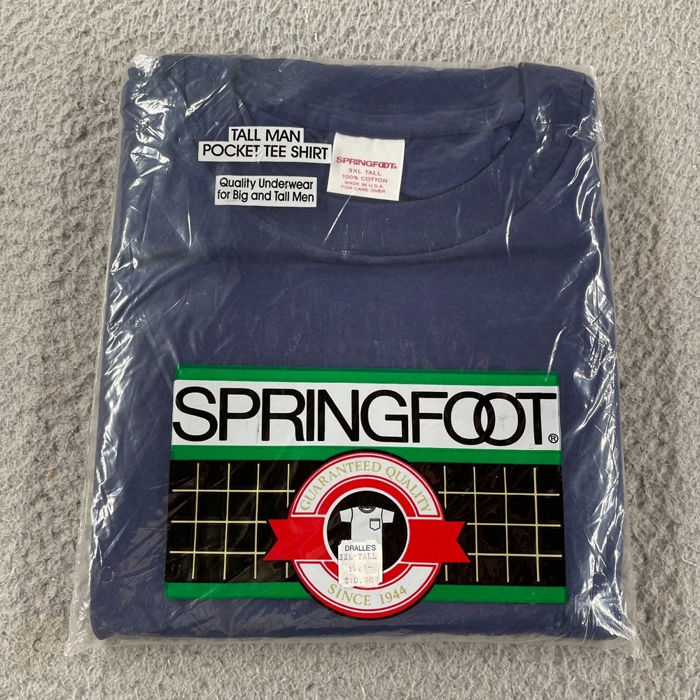 Vintage 90s Springfoot Short Sleeve 100% Cotton Pocket Tee Navy 3XLT USA NEW